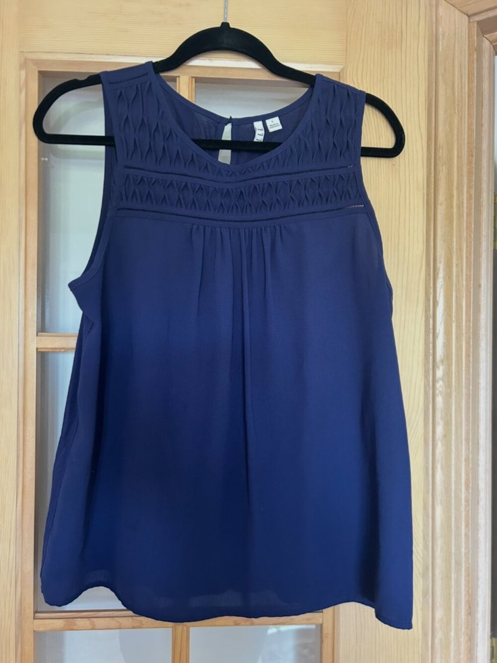 Navy Blue Sleeveless Blouse Crochet Detail Size L